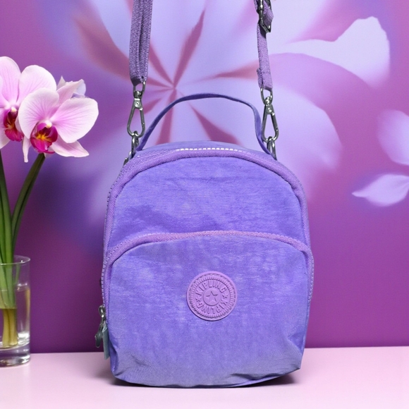 Chic Lavender Kipling Crossbody Bag Adjustable Strap 3 Zippered Compartments - Picture 1 of 11